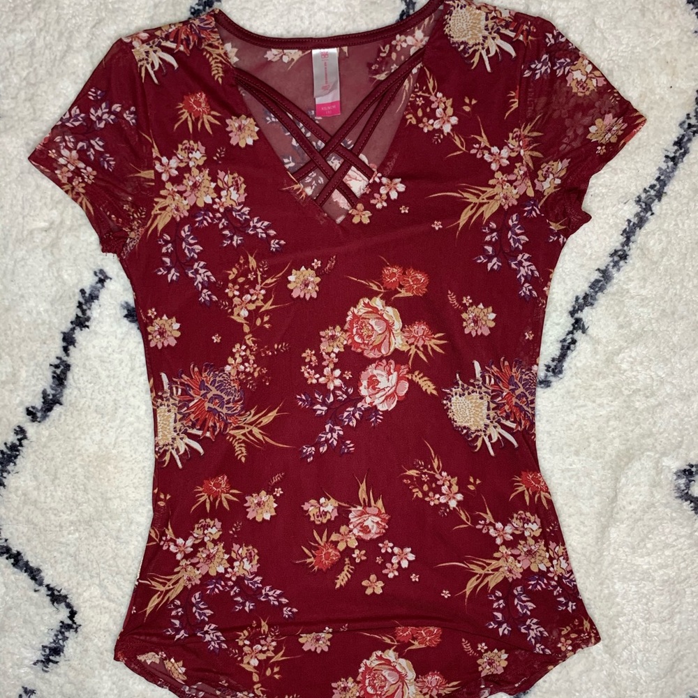 Burgundy floral No Boundaries top - XS
